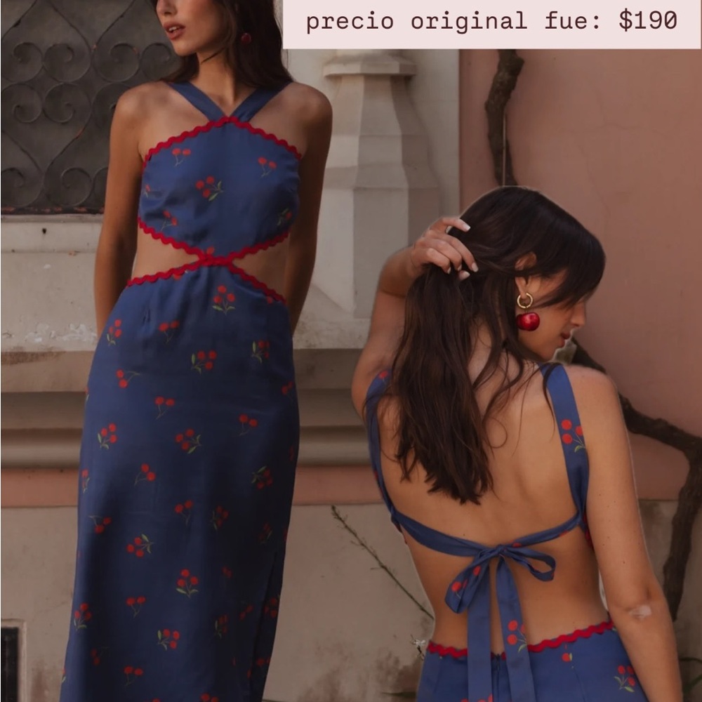 Blue Backless Halter Sundress with Cutout